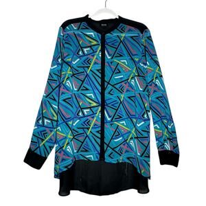Nicole By Nicole Miller XL Blouse Multicolor Mock Neck Semi-Sheer Long Sleeve